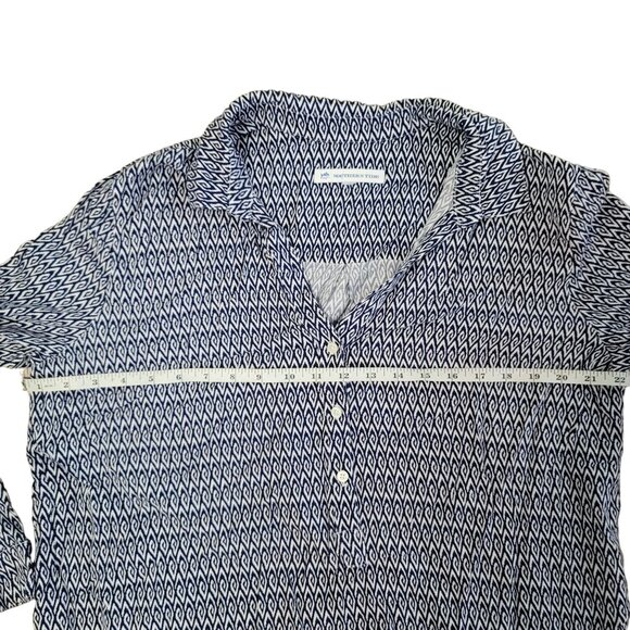 Southern Tide Women's Button-Up Shirt - Blue & White Geometric Print Soft & Bree - Picture 5 of 7
